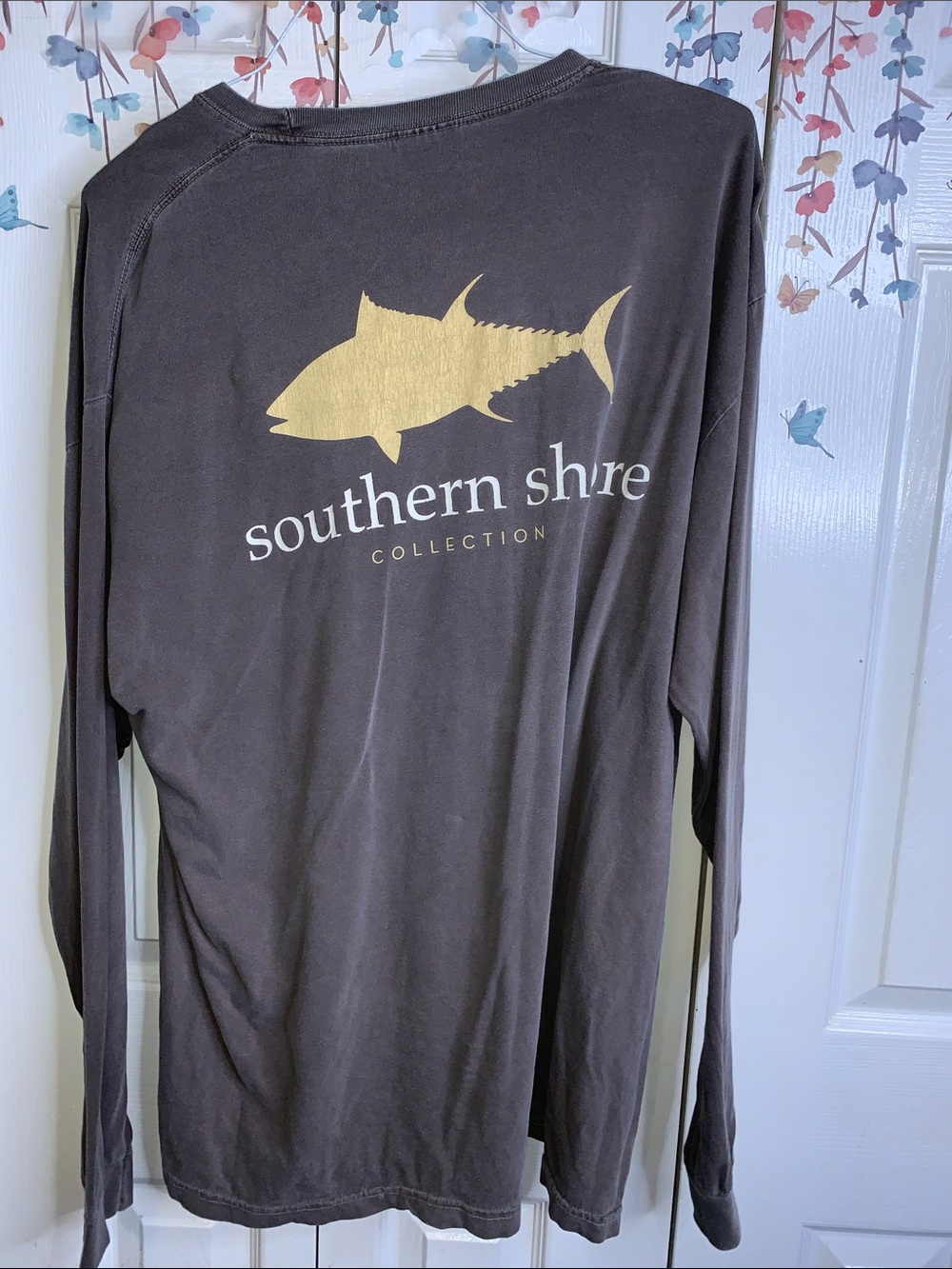 Comfort Colors Long Sleeve Shirt in Brown with Gold Fish Logo